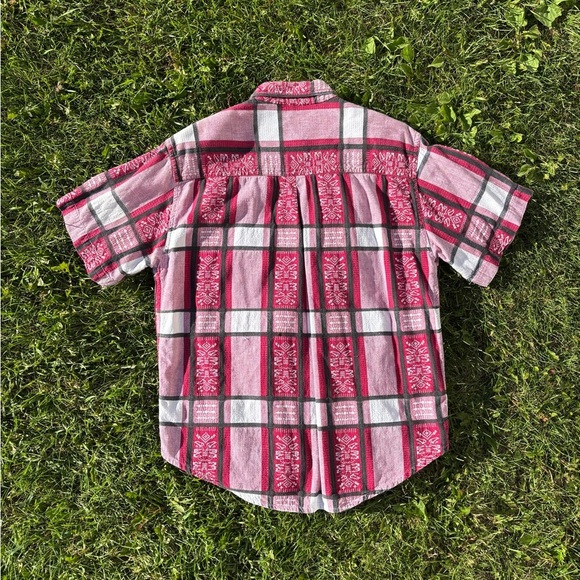 Vtg Citi-Craze Sophisticates S/S Button-Up Shirt Womens M Red Wht Plaid Abstract - Picture 2 of 6